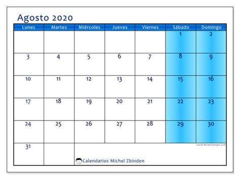 Calendarios Agosto 2020 Ld Michel Zbinden Es