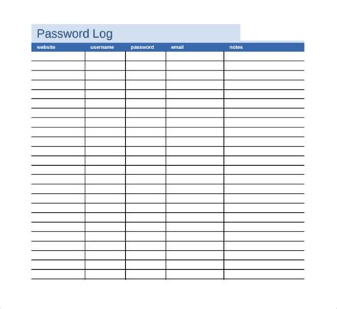 4 Password Log Templates Sample Templates