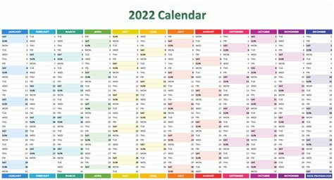 Excel Calendar 2022 English