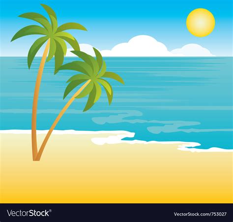 Beach With Palm Trees Royalty Free Vector Image