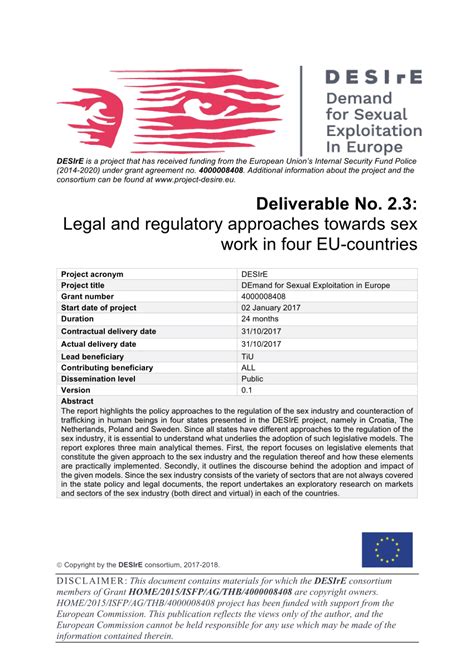 Pdf Legal And Regulatory Approaches Towards Sex Work In Four Eu Countries
