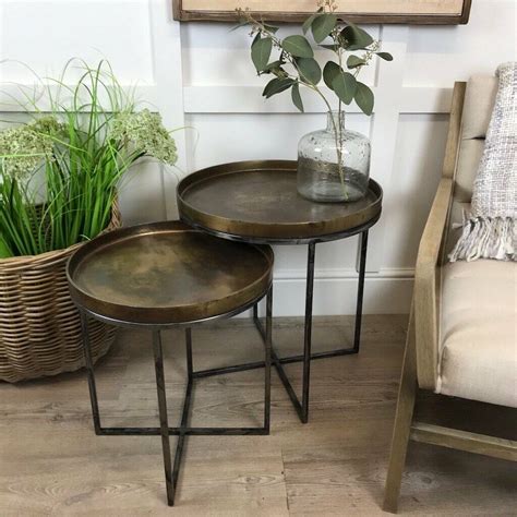 Buy small round dining table and get the best deals at the lowest prices on ebay! Vintage Brass Bronze Round Tray Nesting Tables Set Two By ...
