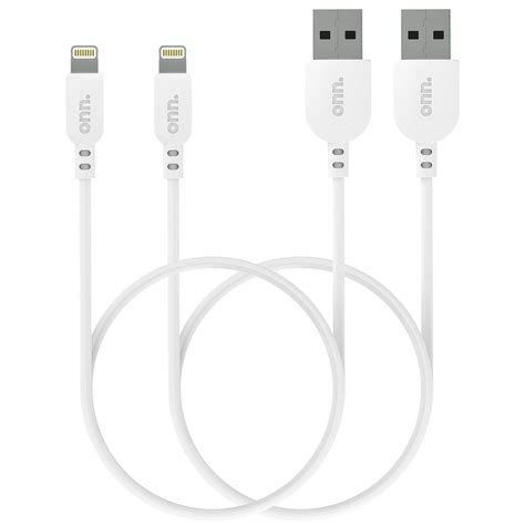 Onn Lightning To Usb Cables White 3 Ft 2 Pack