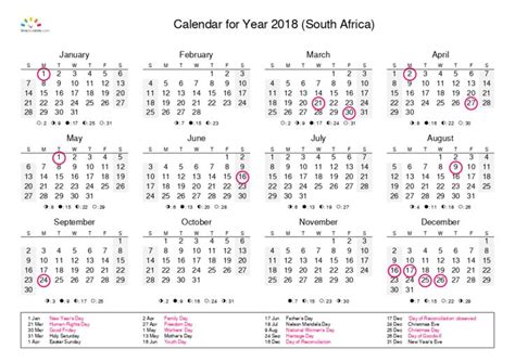 Printable Calendar 2018 For South Africa Pdf Printable Calendar Pdf