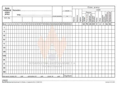 Os B Roczna Karta Ewidencji Czasu Pracy Karton Kadry Druki Hot Sex