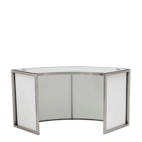 Unico Curved Dj Booth With Stainless Steel Frame And White Panels Hire
