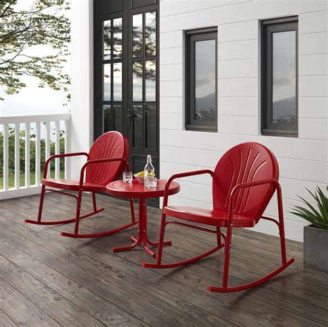 Retro Metal Griffith 3 Piece Outdoor Rocking Chair Set