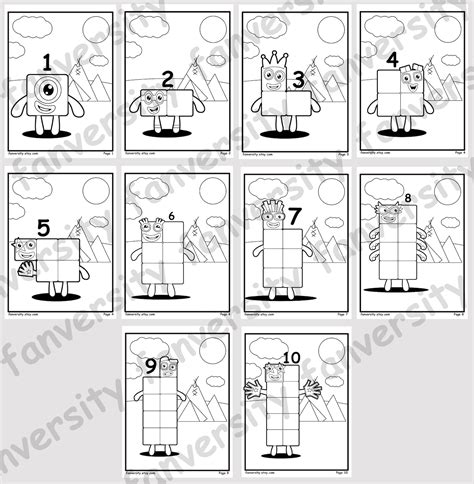Numberblocks Coloring Book 1 To 10 Coloring Pages As Instant Etsy