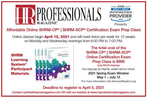 Online Shrm Certification Exam Prep Class April 2021