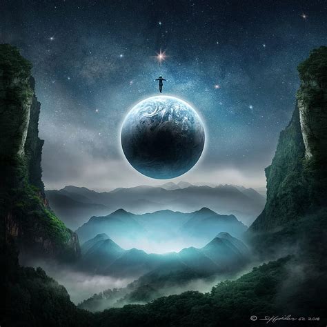 Art Silhouette Flight Planet Fantastic Levitation Hd Phone