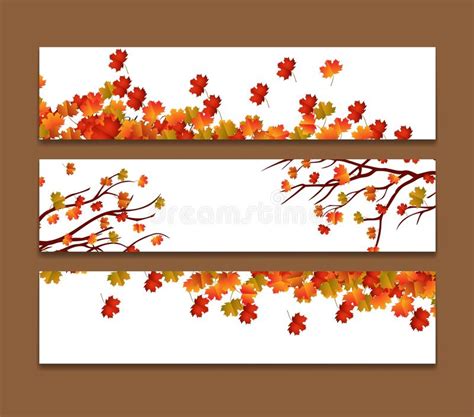 Set Of Three Vector Banners With Colorful Autumn Leaves Stock Vector