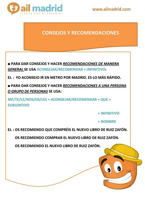 Expresar Consejos Y Recomendaciones Teaching Spanish Spanish Language