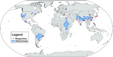 Global Map Of Megacities With Corresponding Watersheds That Provide