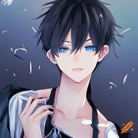 Cute Anime Boy With Blue Eyes And Black Hair