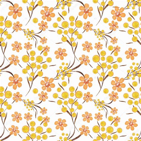 Seamless Floral Pattern Background Orange Flowers On A White