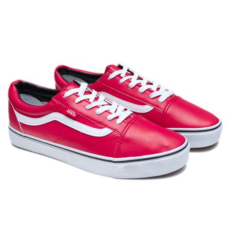 Vans old skool racing red & true white shoes. VANS OLD SKOOL FASHION LEATHER Sneakers Red Casual Shoes ...