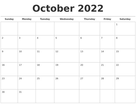 October 2022 Calendars Free