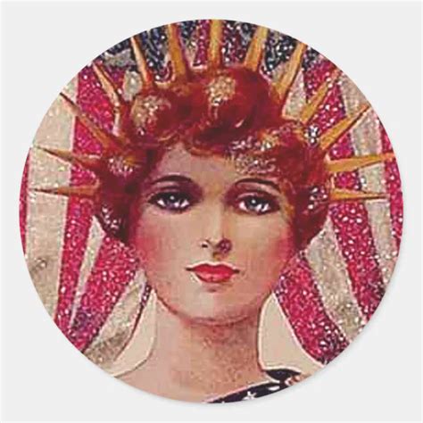Vintage Lady Liberty July 4th Postcard Art Classic Round Sticker Zazzle