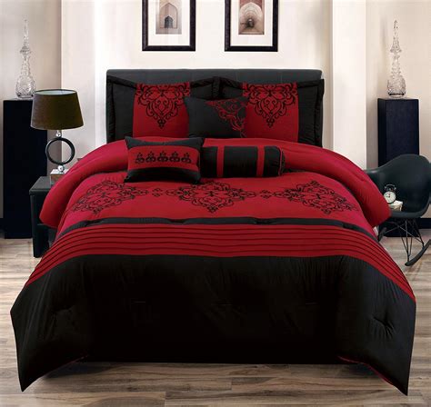 Heba Full Size 8 Piece Cotton Touch Comforter Set Red And Black Bed In A