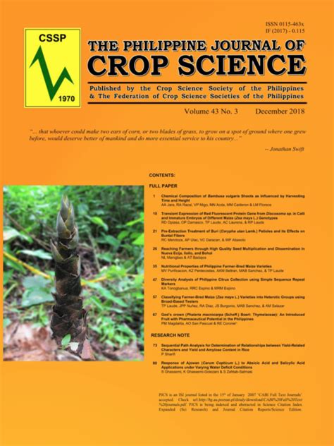 Subscriptions Philippine Journal Of Crop Science