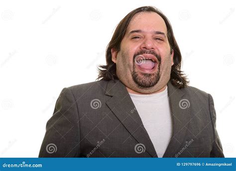 Happy Fat Caucasian Businessman Smiling And Laughing Stock Photo
