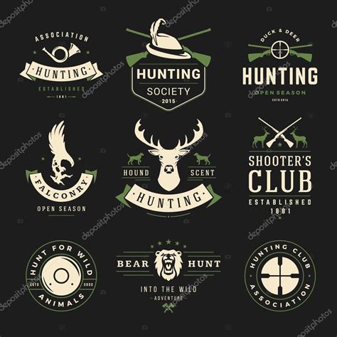 Set Of Hunting And Fishing Labels Badges Logos Vector Design Elements