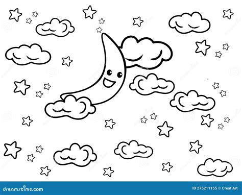 Cartoon Night Sky Coloring Page Stock Vector Illustration Of
