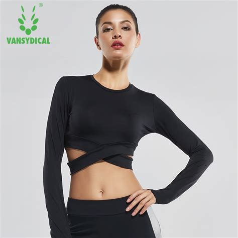 Sexy Exposed Navel Yoga T Shirts Women Long Sleeve Running Tees Quick