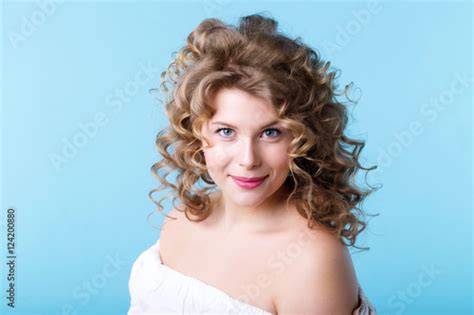 Portrait Beautiful Woman With Curly Hair Model Size Plus Stock