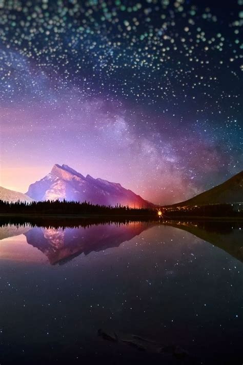 Earth Reflection Nature Lake Night Starry Sky Stars Mountain Mobile