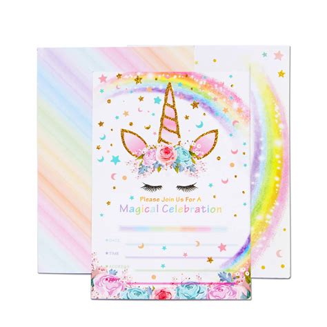 Amztm Magical Unicorn Party Invitations With Envelopes For Kids