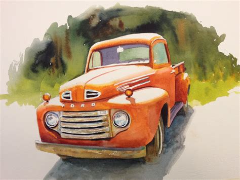 1950 Ford Pickup Truck Watercolor Painting Truck Art Car Painting