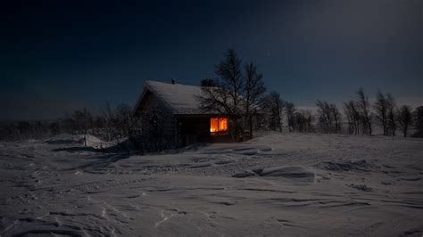 Cabin On A Winter Night