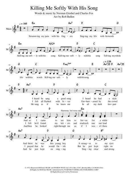 Killing Me Softly With His Song By Charles Fox Digital Sheet Music My
