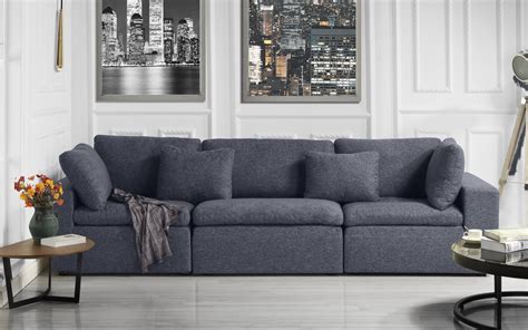 Mobilis Modern Low Profile Linen Fabric Sofa Dark Grey