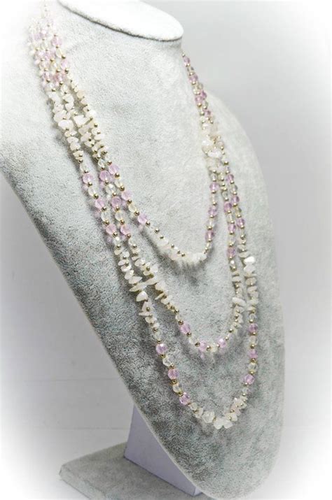 Pink Quartz Necklace Multi Strand Layered Necklace Beaded Etsy