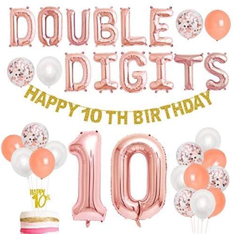 10th Birthday Decorations Rose Gold For Girls Double Digits