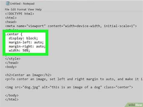Cómo centrar una imagen en HTML con imágenes wikiHow