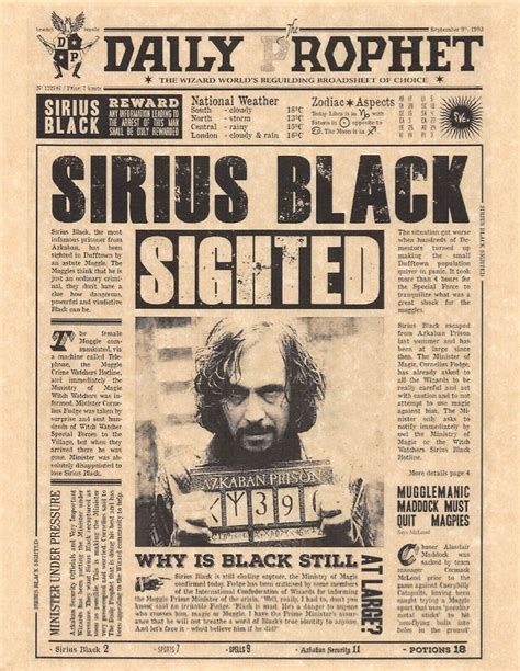 Harry Potter Daily Prophet Sirius Black Sighted Flyerposter Replica Ebay