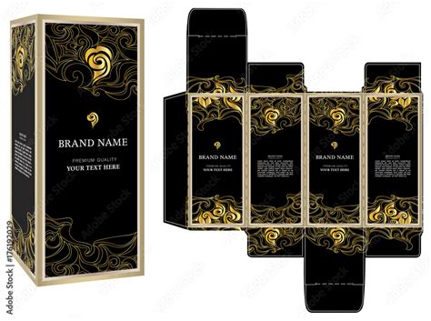 Packaging Design Vector Black And Gold Luxury Box Template And Mock Up