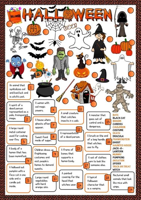 Halloween Worksheet With Pictures And Words To Help Kids Learn How To