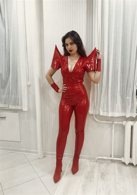 Pvc Red Leather Catsuit With A Back Zipper Tight Jumpsuit Etsy