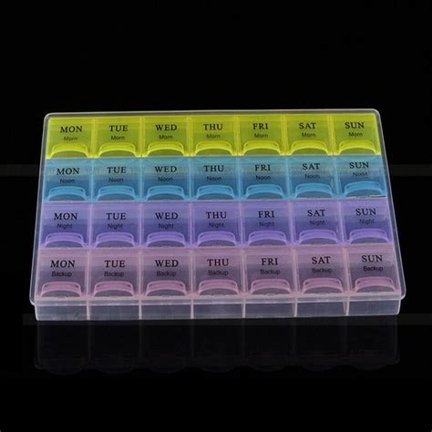 1pcs 4 Row 28 Squares Weekly 7 Days Tablet Pill Box Holder Medicine