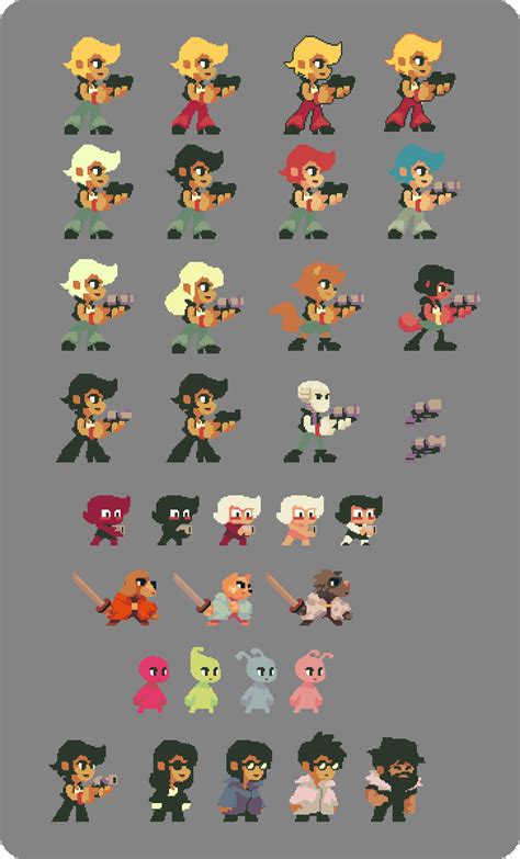 Pixel characters for game app play or posters. Research colors, styles and characters for new game ...