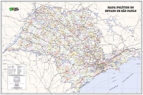 Mapa Político De São Paulo Hd 65x100cm Estado De Sp Decorar R 138 00 Em Mercado Livre