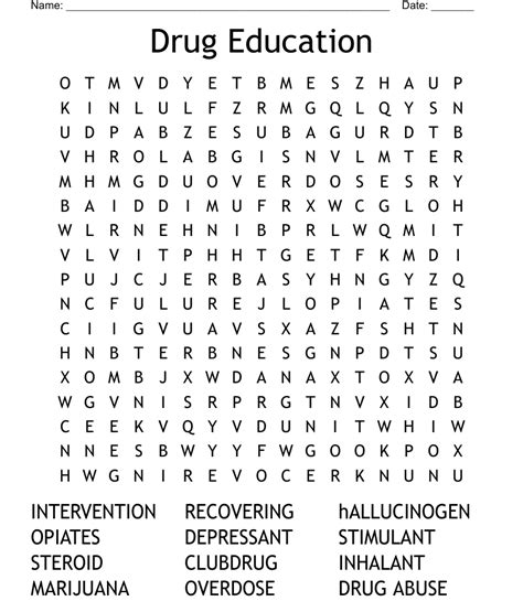 Drug Education Word Search Wordmint