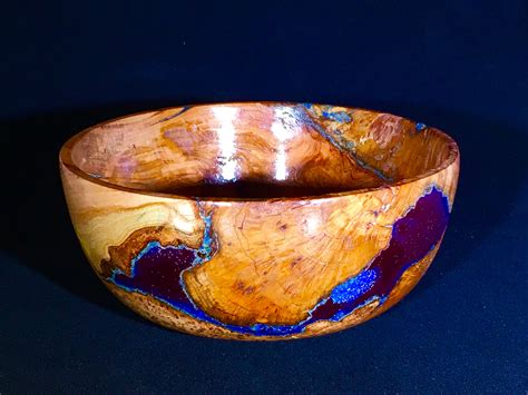 Cherry Burl And Blue Resin Bowl Woodturning Projects
