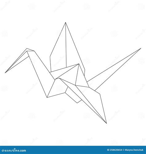 Origami Crane Vector Outline Illustration Icon Isolated On White