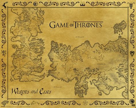 Game Of Thrones Offizielle Antike Karte Mini Kleines Poster Westeros