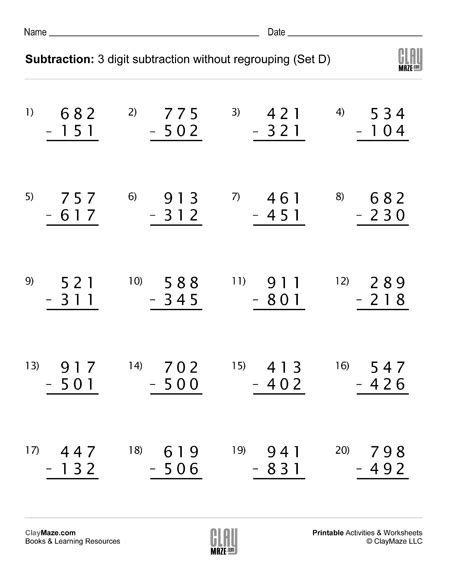 Worksheet #1 worksheet #2 worksheet #3 worksheet #4 worksheet #5 worksheet #6. Subtraction Worksheet - 3 Digit Subtraction Without ...